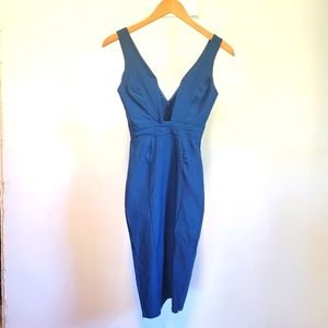 Blue Blush Dress Bodycon Deep Plunging Neck High Slit Date Night Sexy Womens XS